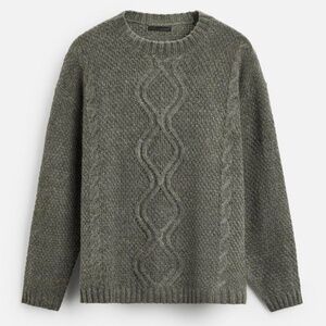 ZARA Men Cable Knit Sweater Gray Green SZ XL
